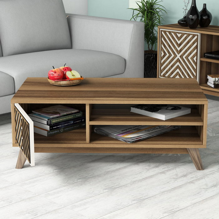 Hanah Home Conjunto de muebles de salón chevron Nogal y crema Hanah Home Conjunto de muebles de salón chevron Nogal y crema